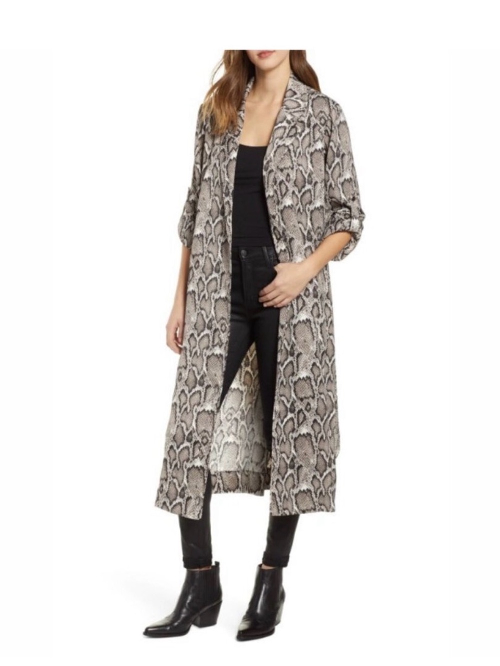 AFRM Women’s Hendrix Snakeskin Print Long Duster Trench - size medium